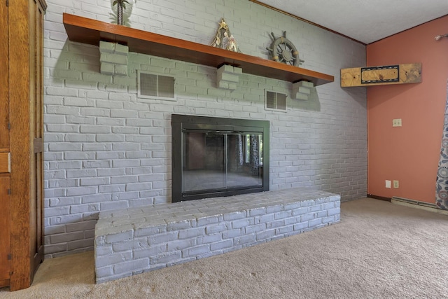 6605 Lancaster Rd SE, Hebron, OH 43025 - detailed view of carpet flooring and a brick fireplace