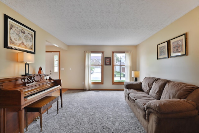 2885 Wynneleaf St, Hilliard, OH 43026 - carpeted living room featuring a textured ceiling and baseboards