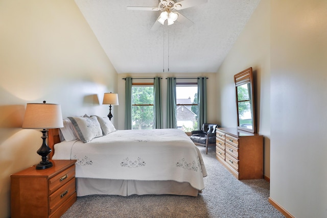 2885 Wynneleaf St, Hilliard, OH 43026 - bedroom with light colored carpet, lofted ceiling, a textured ceiling, and ceiling fan