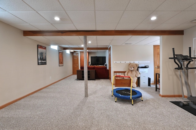 2885 Wynneleaf St, Hilliard, OH 43026 - finished basement featuring carpet floors, a drop ceiling, and recessed lighting