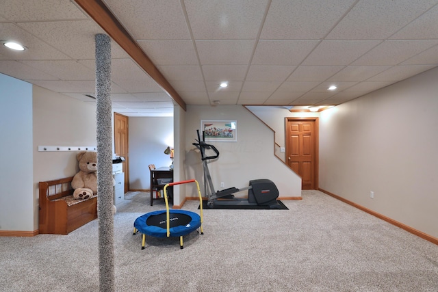 2885 Wynneleaf St, Hilliard, OH 43026 - exercise room featuring carpet flooring, recessed lighting, and a drop ceiling