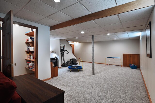 2885 Wynneleaf St, Hilliard, OH 43026 - finished below grade area featuring carpet, recessed lighting, and a paneled ceiling