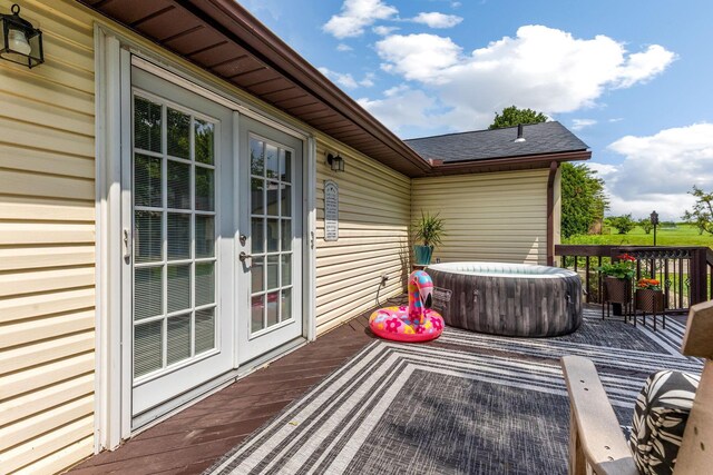 6651 Lancaster Rd, Hebron, OH 43025 - wooden deck featuring a hot tub and french doors