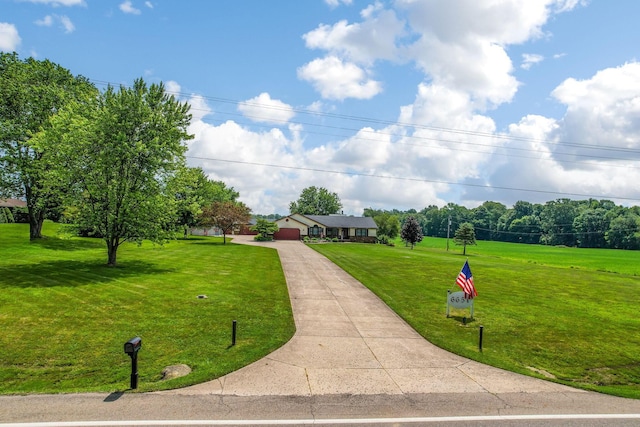 6651 Lancaster Rd, Hebron, OH 43025 - view of community featuring a lawn, driveway, and a garage