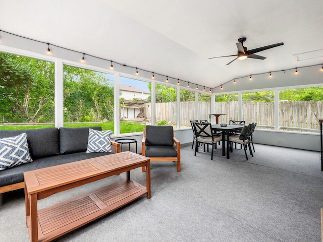 5247 Heathmoor St, Columbus, OH 43235 - sunroom featuring ceiling fan, healthy amount of natural light, outdoor dining area, and an outdoor hangout area