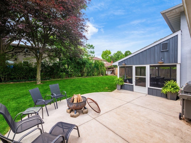 5247 Heathmoor St, Columbus, OH 43235 - view of patio / terrace featuring an outdoor fire pit and a grill