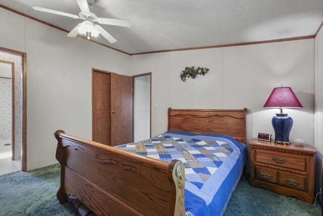 11791 Coontz Rd, Orient, OH 43146 - bedroom with crown molding, carpet floors, ceiling fan, and a textured ceiling