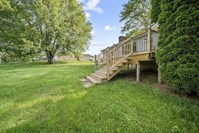8149 Outville Rd SW, Pataskala, OH 43062 - view of green lawn with stairway and a wooden deck
