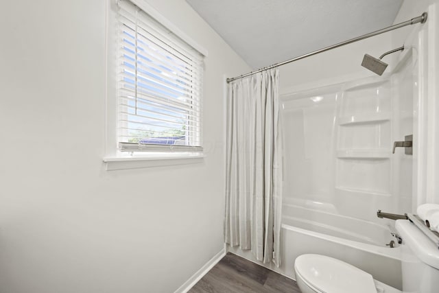 8149 Outville Rd SW, Pataskala, OH 43062 - bathroom with shower / bathtub combination with curtain and wood finished floors