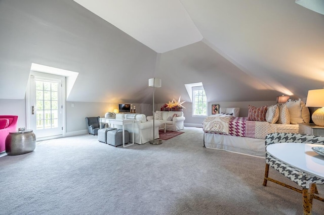 4791 Yantis Dr, New Albany, OH 43054 - carpeted bedroom featuring lofted ceiling, multiple windows, and access to exterior