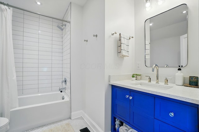 484 Sheldon Ave, Columbus, OH 43207 - bathroom with vanity, shower / bathtub combination with curtain, and tile patterned flooring