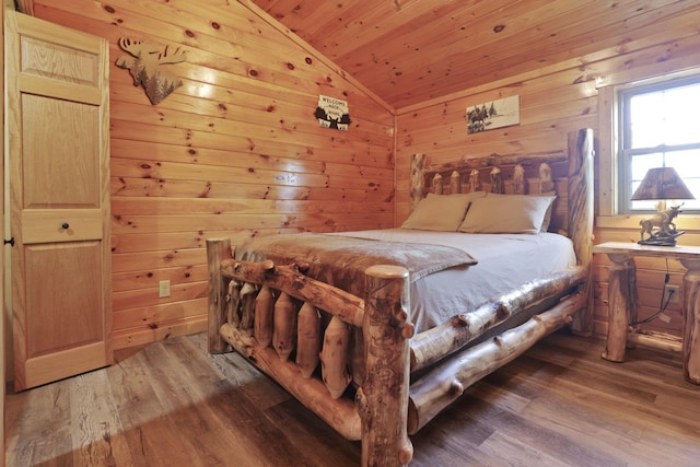 35640 Vickers Rd, Logan, OH 43138 - bedroom with lofted ceiling, wood ceiling, wood finished floors, and wooden walls