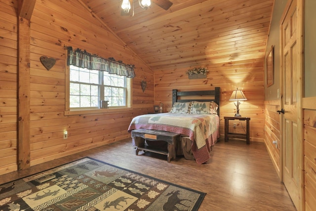35640 Vickers Rd, Logan, OH 43138 - bedroom with vaulted ceiling, wooden walls, wood finished floors, and wooden ceiling