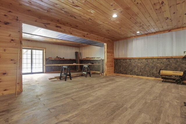 35640 Vickers Rd, Logan, OH 43138 - recreation room featuring wooden walls, wood finished floors, and wooden ceiling