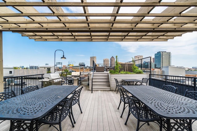 448 W Nationwide Blvd Unit 404, Columbus, OH 43215 - wooden deck with outdoor dining area, grilling area, and a view of city