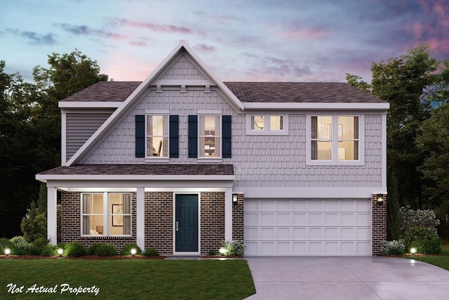 1238 Heathgate Way, Fairborn, OH 45324 - view of front facade with brick siding, an attached garage, concrete driveway, a front yard, and a shingled roof