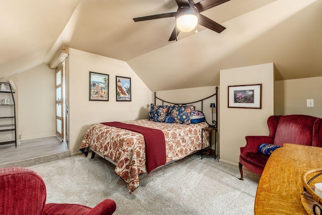 366 E Jeffrey Pl, Columbus, OH 43214 - bedroom featuring carpet floors, lofted ceiling, and a ceiling fan
