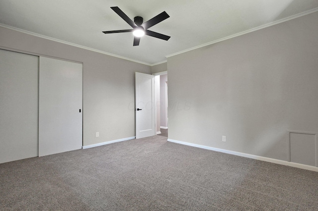 1370 Wiltshire Rd, Columbus, OH 43223 - unfurnished bedroom with crown molding, carpet, a closet, and ceiling fan