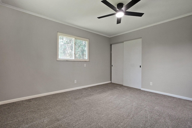 1370 Wiltshire Rd, Columbus, OH 43223 - unfurnished bedroom featuring crown molding, carpet, a closet, and ceiling fan