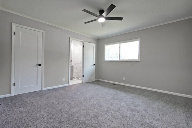 1370 Wiltshire Rd, Columbus, OH 43223 - unfurnished bedroom featuring ornamental molding, carpet, ensuite bath, and ceiling fan