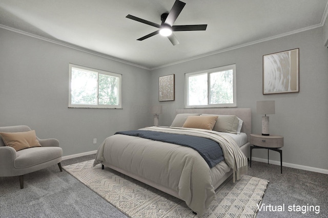 1370 Wiltshire Rd, Columbus, OH 43223 - bedroom with ornamental molding, carpet floors, and a ceiling fan