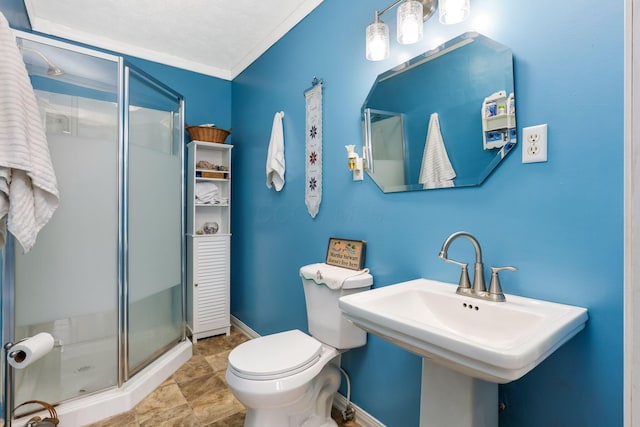 51801 State Route 671, Londonderry, OH 45647 - full bathroom with a stall shower, stone finish flooring, and ornamental molding