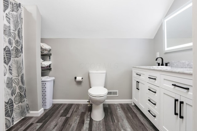 51801 State Route 671, Londonderry, OH 45647 - bathroom featuring vanity, wood finished floors, and lofted ceiling