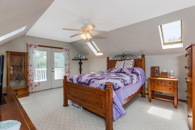 51801 State Route 671, Londonderry, OH 45647 - bedroom featuring a skylight, access to outside, carpet flooring, lofted ceiling, and a ceiling fan