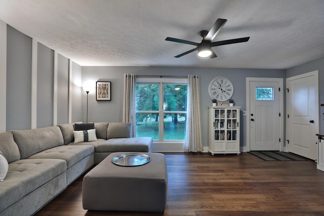 4634 State Route 61, Sunbury, OH 43074 - living area with a textured ceiling, ceiling fan, and wood finished floors