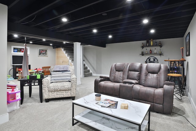 4634 State Route 61, Sunbury, OH 43074 - carpeted living area with stairway and a bar