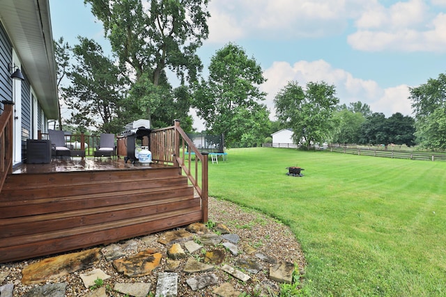4634 State Route 61, Sunbury, OH 43074 - fenced backyard featuring a trampoline and a wooden deck