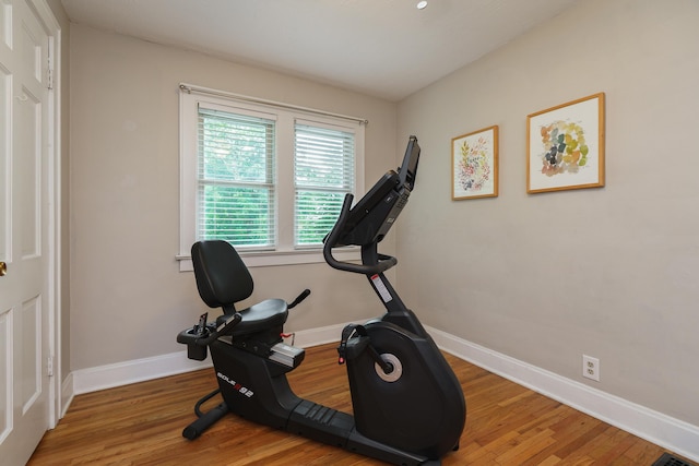 678 S Cassingham Rd, Columbus, OH 43209 - workout room featuring wood finished floors and baseboards