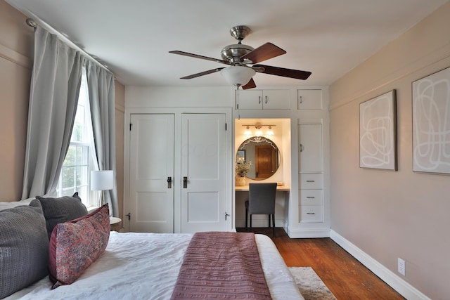 274 E Jenkins Ave, Columbus, OH 43207 - bedroom with dark wood-type flooring, ceiling fan, connected bathroom, and a closet