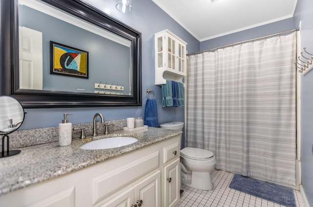 2211 Welsh Hills Rd NE, Granville, OH 43023 - bathroom featuring vanity, ornamental molding, tile patterned floors, and a shower with curtain