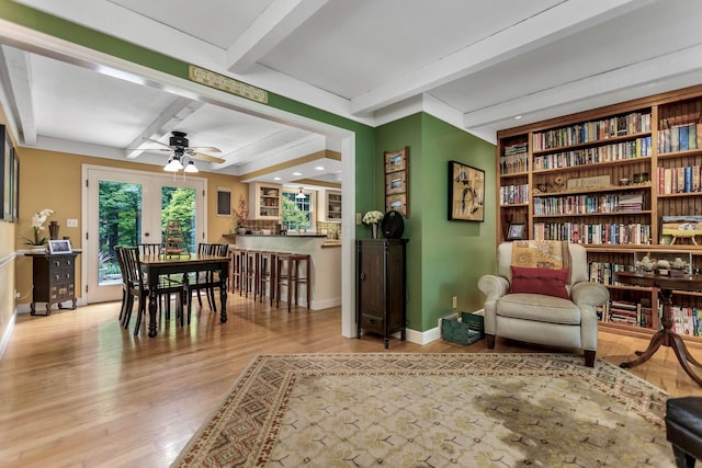 2211 Welsh Hills Rd NE, Granville, OH 43023 - living area with beam ceiling, ceiling fan, and wood finished floors