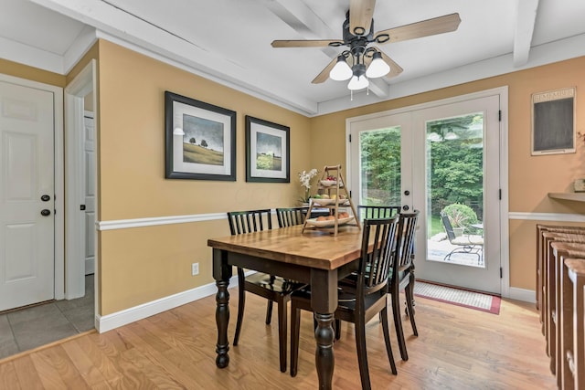 2211 Welsh Hills Rd NE, Granville, OH 43023 - dining area featuring ceiling fan, light wood finished floors, and french doors