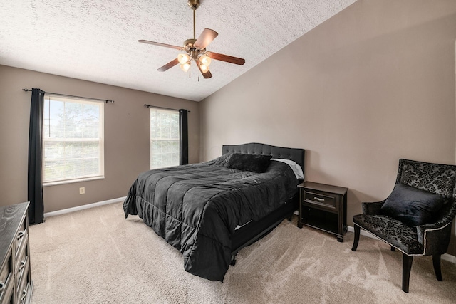 1191 Wexford Green Blvd, Columbus, OH 43228 - bedroom featuring a textured ceiling, vaulted ceiling, light colored carpet, and ceiling fan