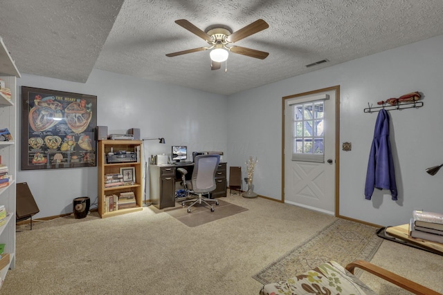 1588 Constitution Dr, Newark, OH 43055 - carpeted home office featuring ceiling fan and a textured ceiling
