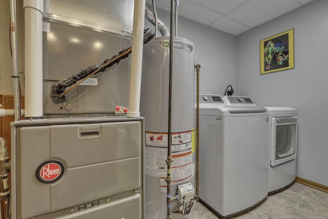 1588 Constitution Dr, Newark, OH 43055 - laundry area featuring water heater, independent washer and dryer, and heating unit