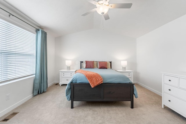 6452 Rockhold Dr, Westerville, OH 43081 - bedroom featuring light colored carpet, vaulted ceiling, and ceiling fan