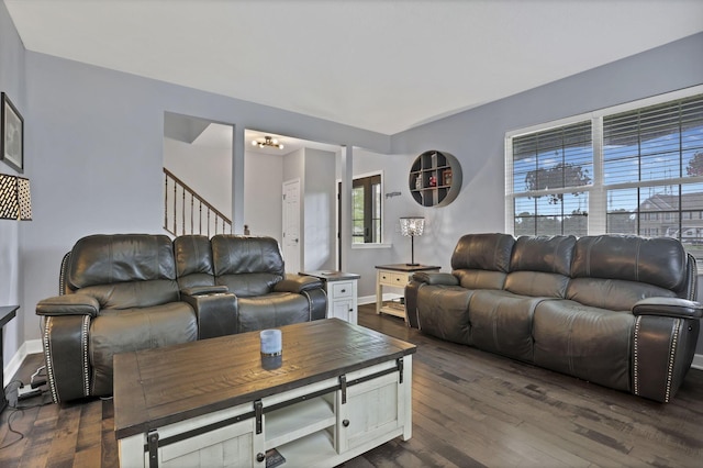 173 Zackary Dr, Granville, OH 43023 - living room with dark wood-type flooring and stairs