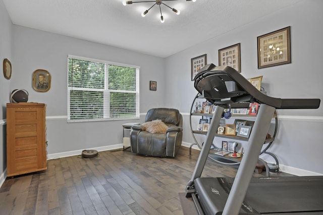 173 Zackary Dr, Granville, OH 43023 - exercise room featuring dark wood-style floors and a textured ceiling