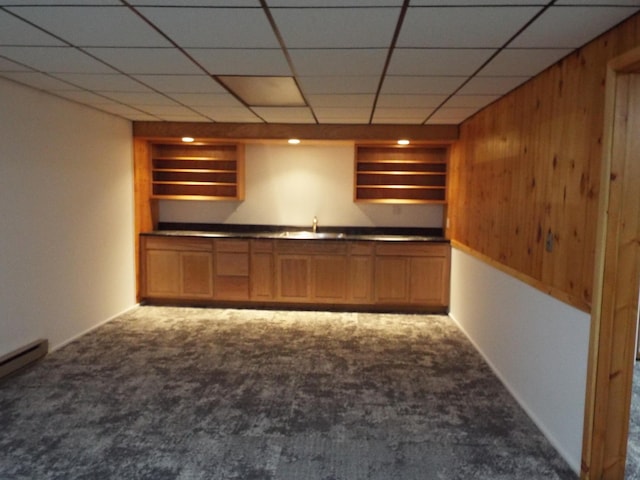 1110 Burr Oak Blvd, Nelsonville, OH 45764 - bar area with carpet flooring, wood walls, and a baseboard radiator