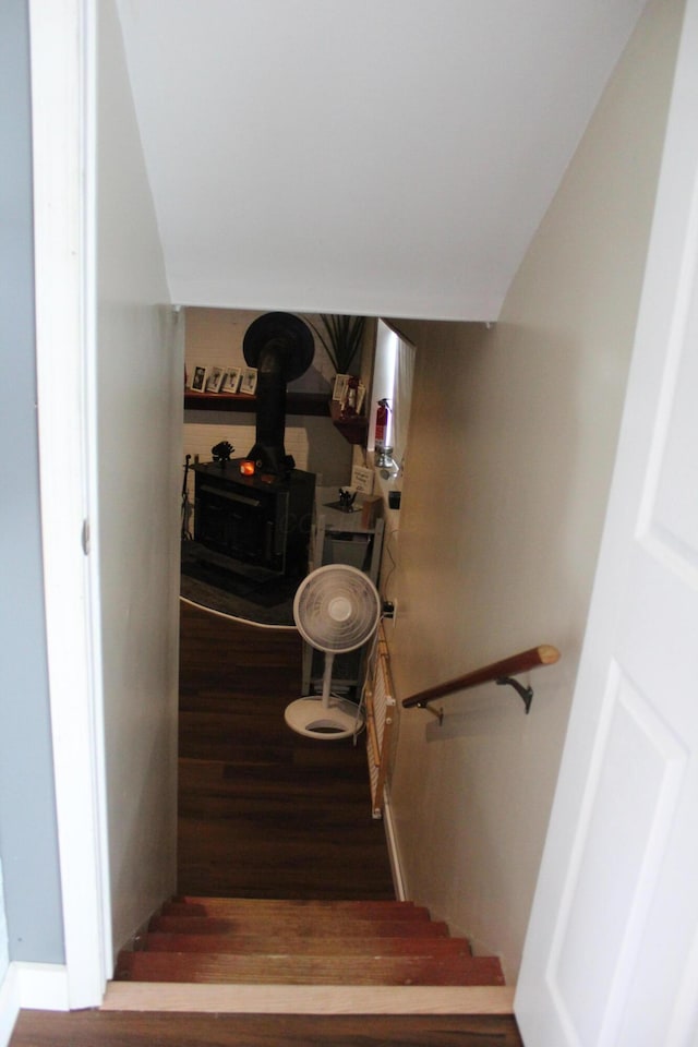 1261 Elm Park Pl, Galloway, OH 43119 - stairway featuring wood finished floors and a wood stove