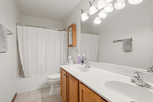 1296 Blacksmith Dr, Westerville, OH 43081 - bathroom featuring tile patterned flooring, double vanity, and shower / tub combo with curtain