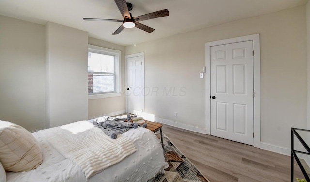 798 E Mithoff St, Columbus, OH 43206 - bedroom featuring light wood-style floors, ceiling fan, and a closet