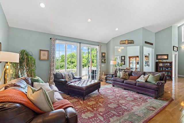170 Joy Ln, Granville, OH 43023 - living area with lofted ceiling, wood finished floors, and recessed lighting