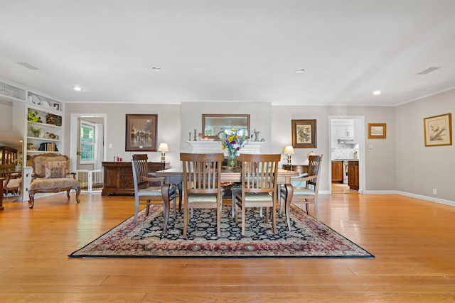 170 Joy Ln, Granville, OH 43023 - dining room with ornamental molding, recessed lighting, and light wood-type flooring