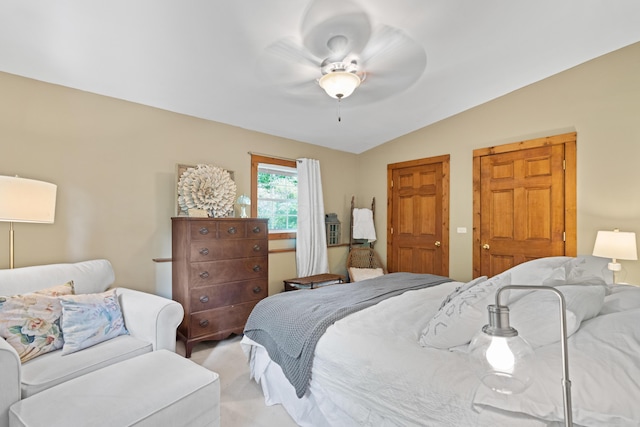 170 Joy Ln, Granville, OH 43023 - bedroom with lofted ceiling, light colored carpet, and ceiling fan