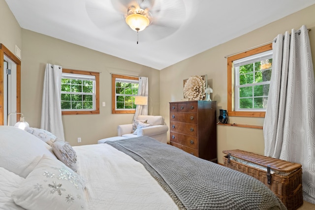 170 Joy Ln, Granville, OH 43023 - bedroom with lofted ceiling, multiple windows, and ceiling fan